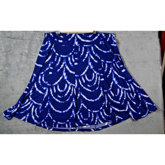Dressbarn Navy Tie-Dye A-Line Skirt Size 2X Flowy Stretch Pull-On - Picture 1 of 4